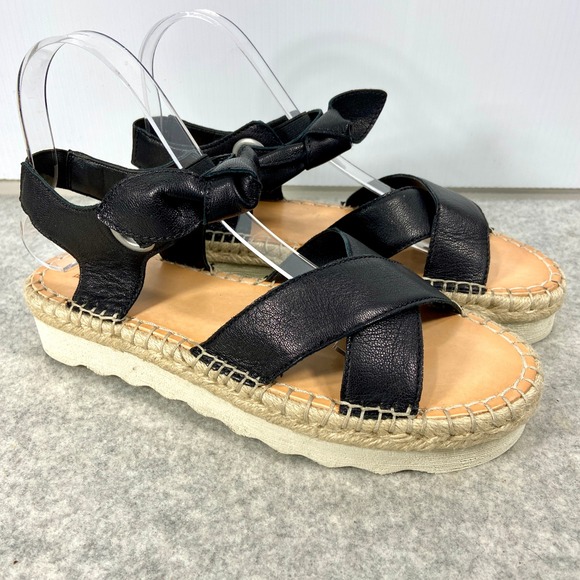 Frye & Co Lula Bow Sandal Espadrille‎ Black Leather Womens 8.5 NEW - Picture 1 of 8